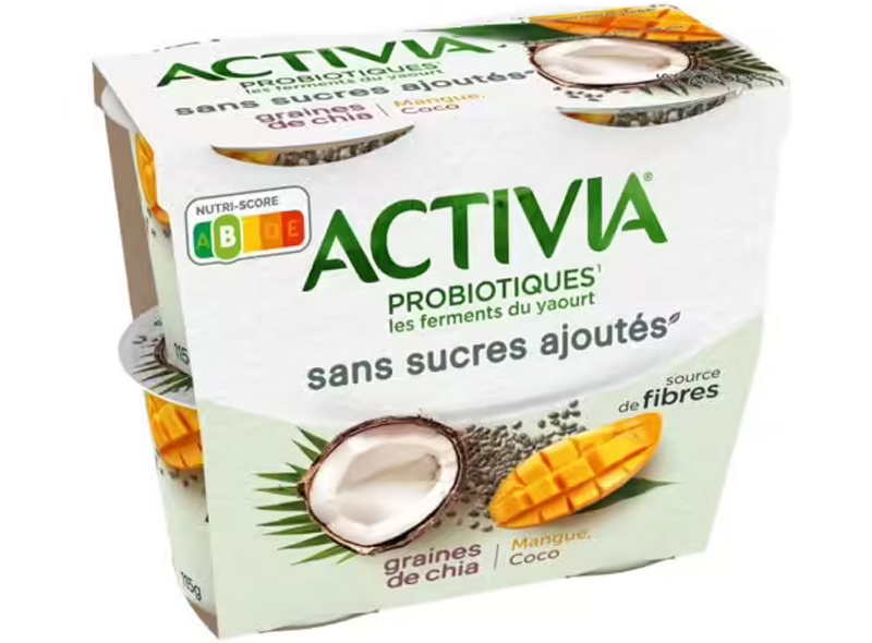 Danone Yaourt aux fruits mangue coco chia sans sucres Activia 4x115g