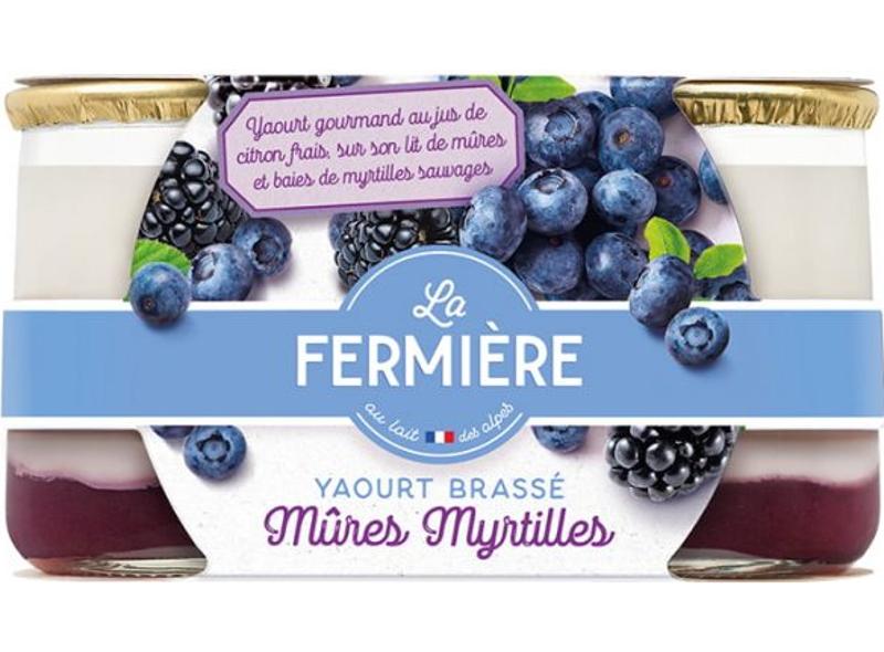 La Fermi&egrave;re Blended Yogurt On A Bed Of Blackberries And Blueberries Pot verre 2x160g