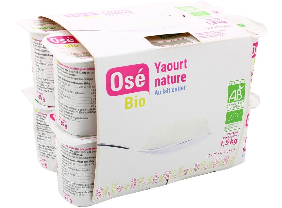 Osé Bio Yaourt nature au lait entier BIO 12x125g