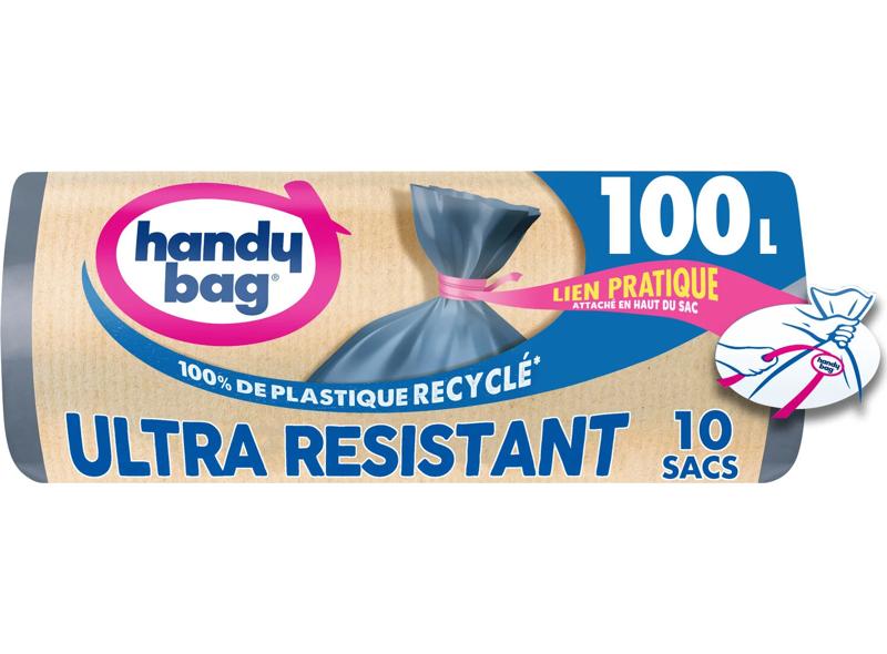 Handy Bag Sacs poubelle avec lien ultra-résistant 100l 10pcs