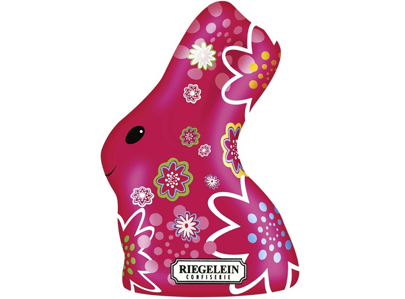 Riegelein Moulage lapin ”Le Fleuri” fuschia au chocolat au lait 140g