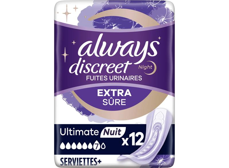 Always Serviettes hygiènique fuites urinaires ultimate nuit 12 serviettes