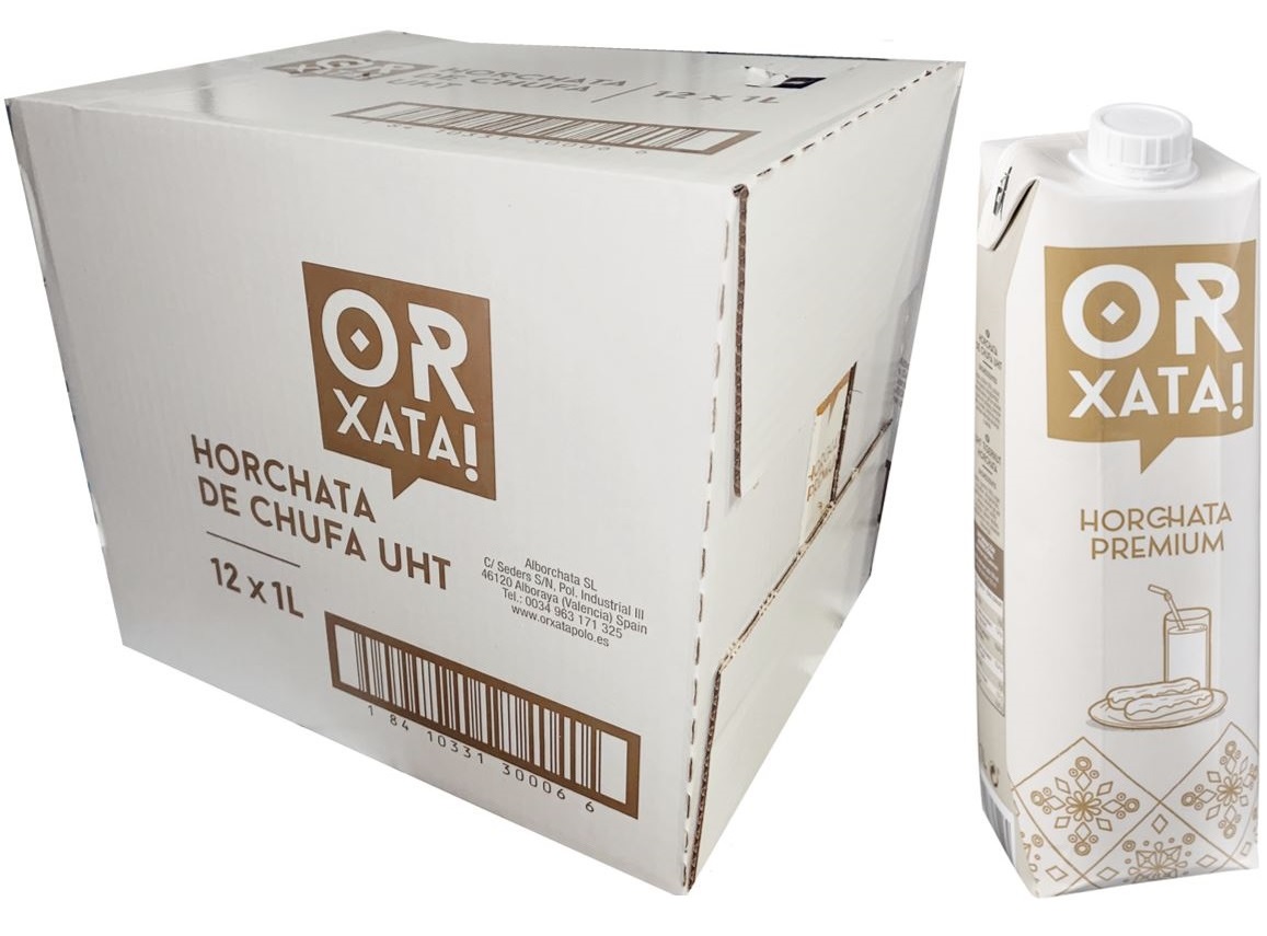 Or, Xata! Horchata de chufa premium - 3.57$ el litro  Premium Tigernut &rdquo;Horchata&rdquo; 12x1l