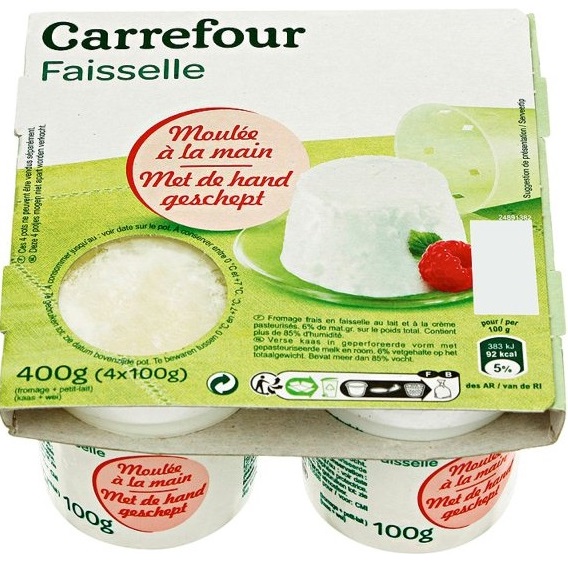 Carrefour Faisselle nature moulée à la main 6% MG 4x100g