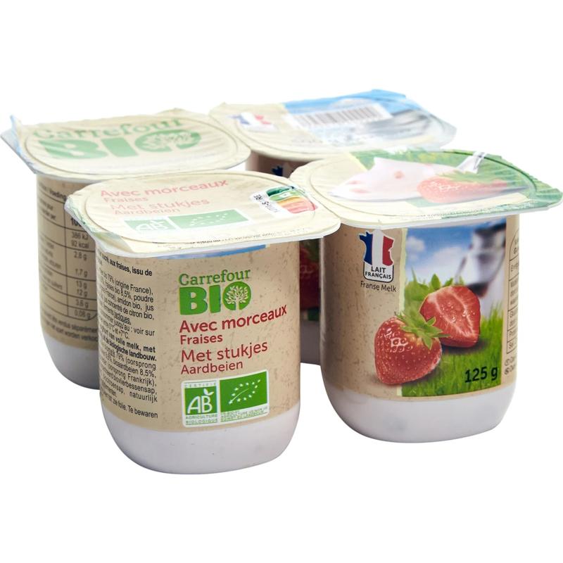 Carrefour Organic Strawberry Yoghurt 4x125g