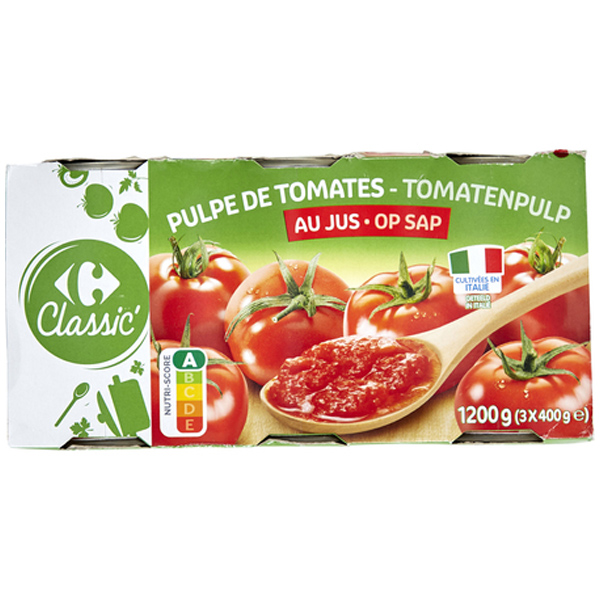 Carrefour Pulpe de tomates pelées en dés 3x400g