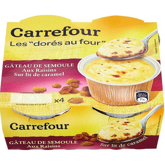 Carrefour Gâteaux de semoule aux raisins et caramel 4x100g