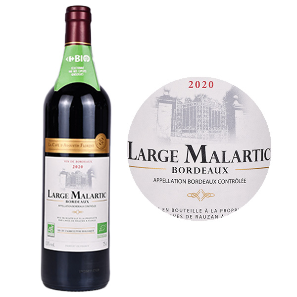 Large Malartic Bordeaux rouge 2020/2019 Agriculture biologique Bouteille 75cl