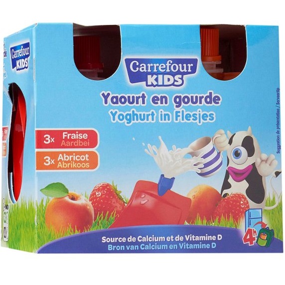 Carrefour Gourdes de yaourt abricot et fraise 6x90g