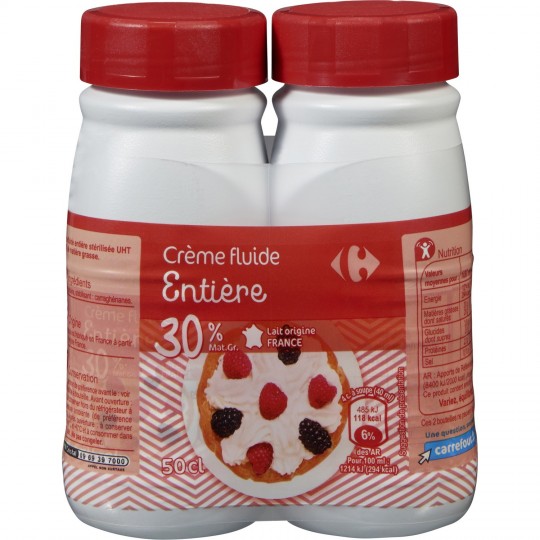 Carrefour Crème fluide entière 30%MG 2x25cl