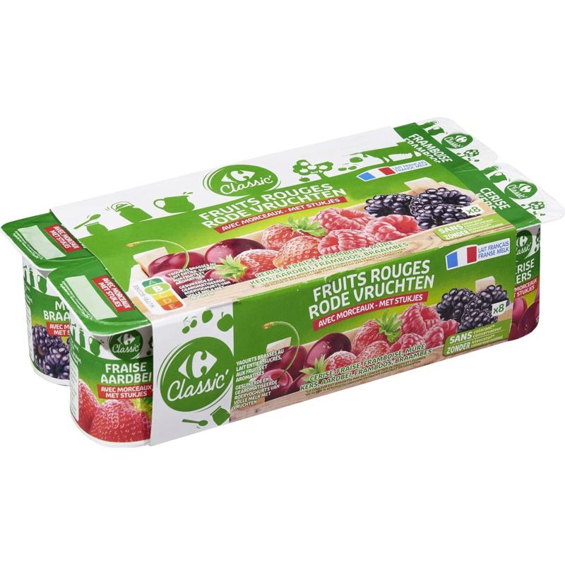 Carrefour Yogurt with variegated red fruit pieces 8x125g