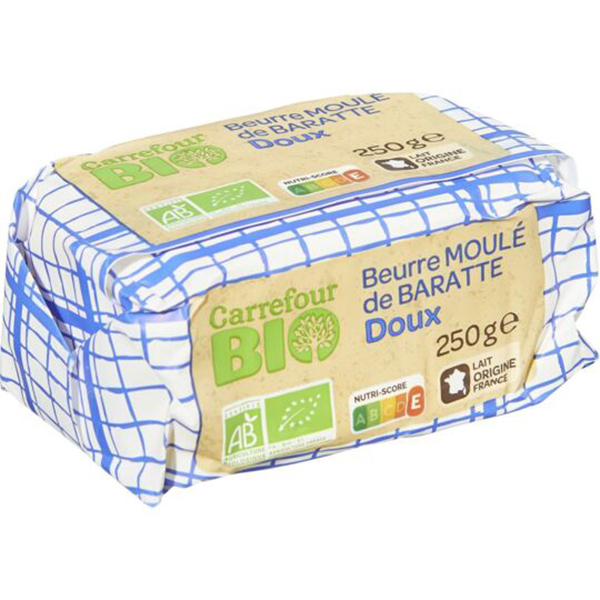 Carrefour Beurre moulé de baratte doux BIO 250g