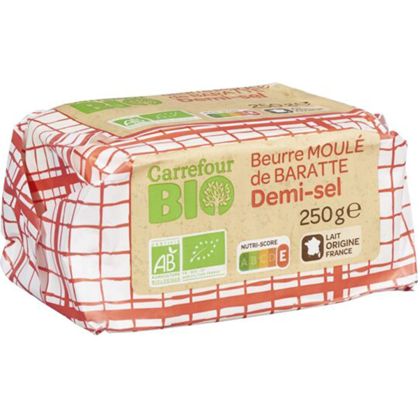 Carrefour Beurre moulé de baratte demi-sel BIO 250g