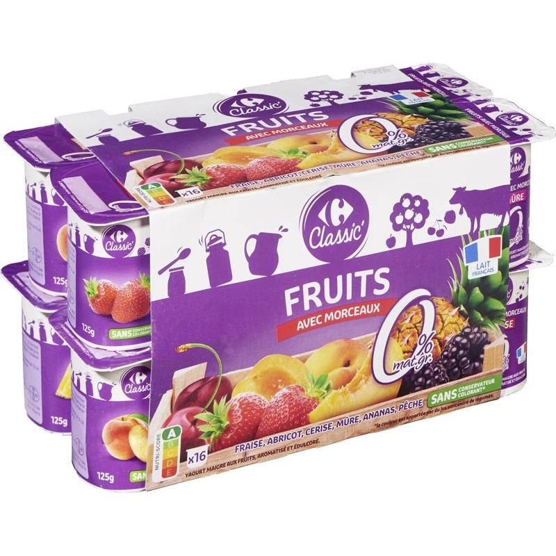 Carrefour Yaourt aux fruits avec morceaux 0% MG 16x125g