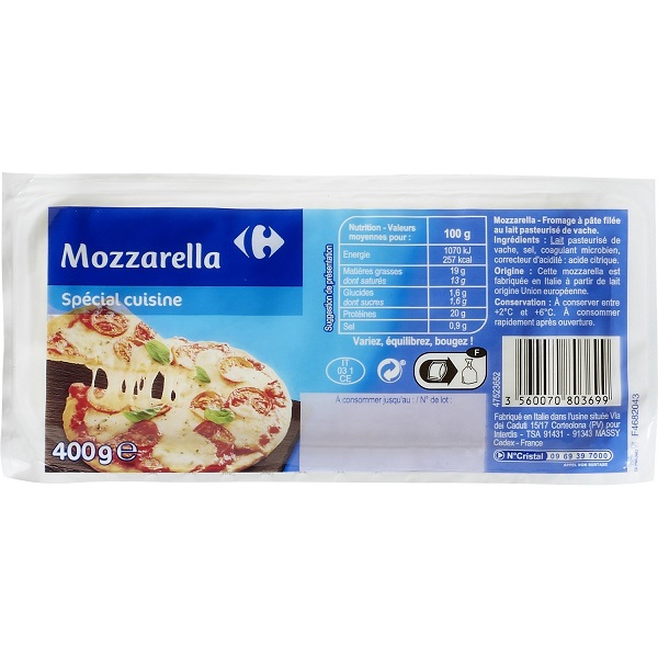 Carrefour Mozzarella Spéciale Cuisine 400g