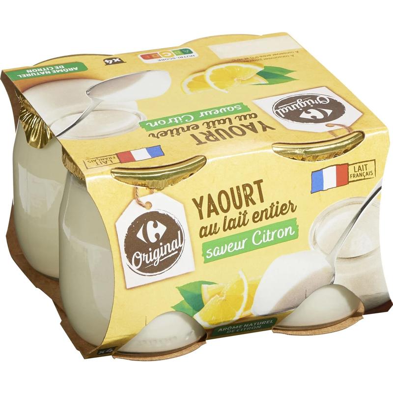 Carrefour Whole Milk Yoghurt With Lemon Flavour 4x125g
