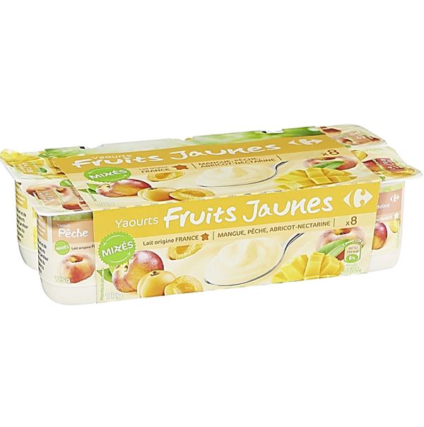 Carrefour Yaourts fruits jaunes Mangue, pêche, abricot-nectarine 8x125g