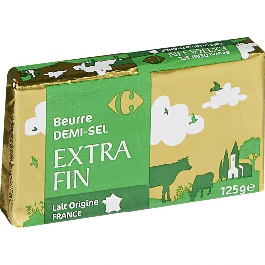 Carrefour Plaquette de Beurre Extra Fin 1/2 Sel 125g