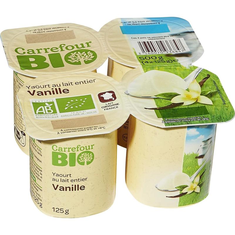 Carrefour Organic Vanilla Yoghurts 4x125g