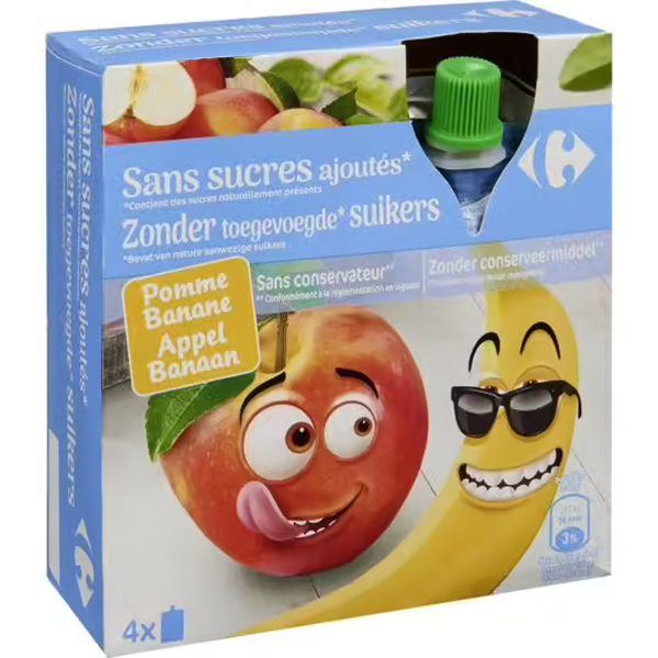 Carrefour Apple Banana Compotes In Gourds, No Added Sugar 4x90g