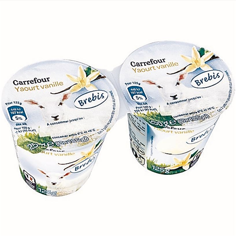 Carrefour Yaourt brebis saveur vanille 2x125g