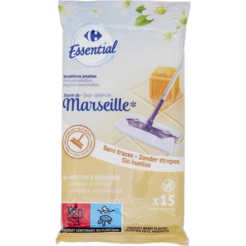 Carrefour Serpillières jetables savon de Marseille 15 serpillères