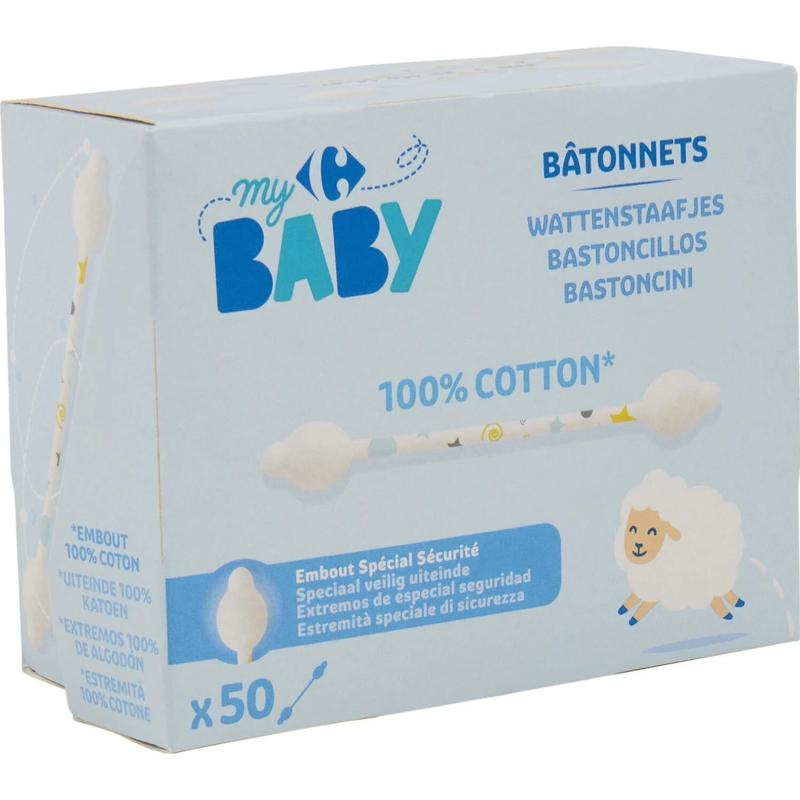Carrefour Cotton Stem Baby 50 b&acirc;tonnets