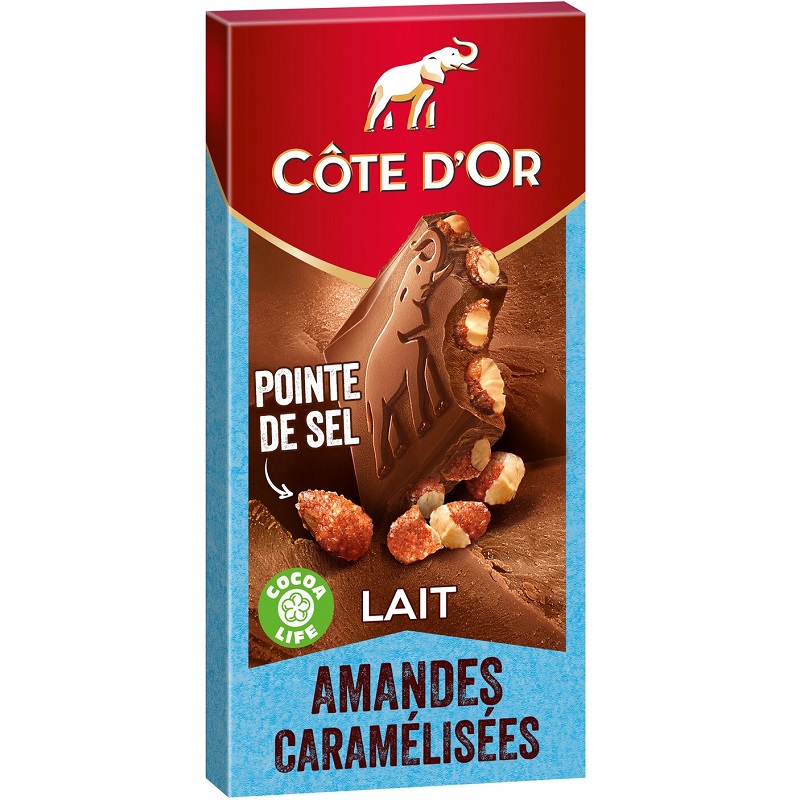 Côte D’Or Tablette de chocolat au lait à la pointe de sel et aux amandes caramélisées 180g
